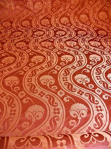 BY YARD RADIANT 100%SILK DAMASK SATIN  PEONY RIVER"SPICE" RED  - Picture 1 of 11