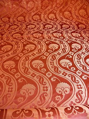 BY YARD RADIANT 100%SILK DAMASK SATIN  PEONY RIVER"SPICE" RED  - Image 1 of 4
