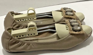 Vera Wang Open Toe Brown Leather Jeweled Crystal Ballet Flats Size 9 - Picture 1 of 5