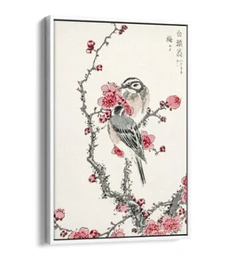 NUMATA KASHU, PINE BUNTING & PLUM TREE -FLOAT EFFECT CANVAS WALL ART PRINT - Picture 1 of 12