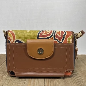 Cartera Bandolera SPARTINA 449 Floral Lino/Cuero Lote de Ranuras para Tarjetas/bolsillos - Imagen 1 de 14