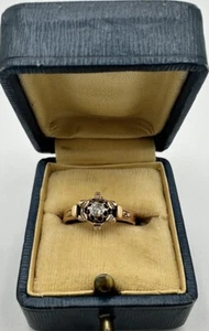 Victorian Daisy Setting 14k Solitaire ~0.11 Ct Old Mine Cut Diamond - Picture 1 of 17