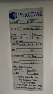 PERCIVAL BIO/GROW CABINET E-75L WITH TEMPERATURE AND HUMIDITY CONTROL - Picture 1 of 6