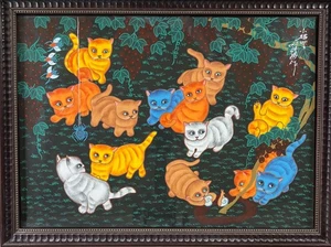 Chinesisches Gemälde - Katzen spielen im Wald...gerahmt - Bild 1 von 1