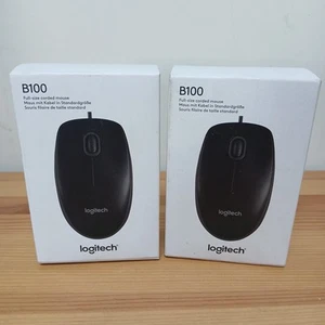 2 X Logitech B100 Wired USB Mouse Black Brand New Sealed Boxed UK - Picture 1 of 5
