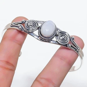 Rainbow Moonstone Gemstone 925 Sterling Silver Jewelry Adjustable Cuff Bracelet - Picture 1 of 1