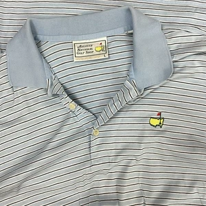 Vintage Masters Polo Shirt L Blue Striped Augusta National Golf Shop 60s Two Ply - Picture 1 of 10