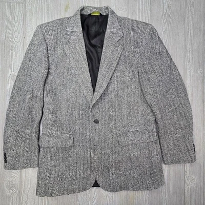 Blazer Anderson Little Harris Tweed Gris Espiga Lana Abrigo Deportivo EE. UU. 40S Foto 1 de 4