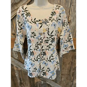 Laura Bianchi Größe Small Babydoll Leinen Blumenmuster Tunika Oberteil gebraucht, in einwandfreiem Zustand lässiger Babydoll-Schnitt - Bild 1 von 7