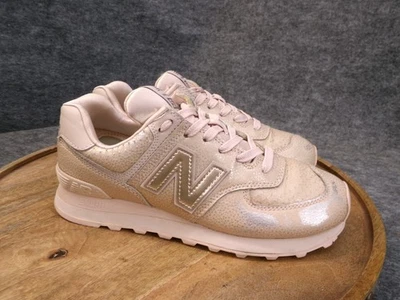 New Balance 574 Womens Size 8 B Metallic Pink Leather Athletic Shoes Sneakers - Image 1 of 4