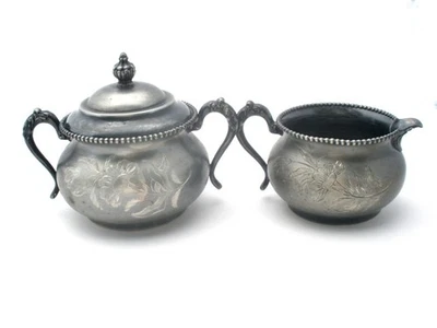 Antique Creamer and Sugar Bowl Quadruple Silver Plate by Van Bergh Co - Image 1 of 4