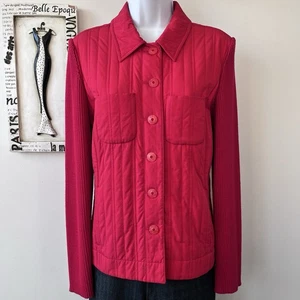 Sigrid Olsen Red Quilted Knit Sleeve Shirt Jacket Size M - Picture 1 of 10