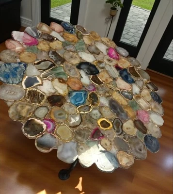 Multicolor Agate Corner Table , Agate Slab , Agate Coffee Table , Handmade Table - Image 1 of 4