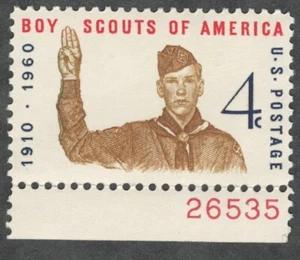 US. 1145. 4c. Boy Scout Giving Scout Sing, Boy Scout Jubilee. w/Pl#. MNH. 1960 - Picture 1 of 1