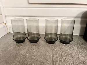 4 Vtg Libbey Impromptu Smoke Glass Tumbler Low Curve Hip Grey Stack Large  - Picture 1 of 5