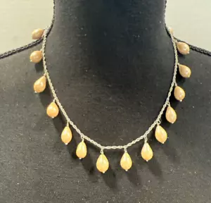 Liz Claiborne Faux Tear Drop Pearl Dangle Necklace 17" Silver Tone Chain - Picture 1 of 2