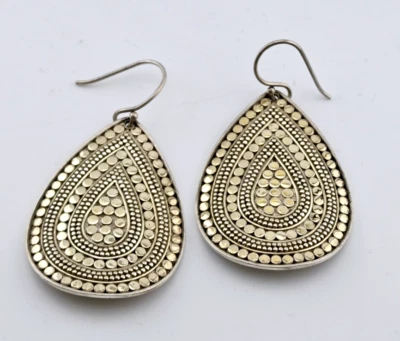 Brincos pendurados Anna Beck 925 prata esterlina 14,81 g contraste pontilhado lágrima - Imagem 1 de 4