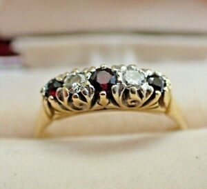 Antique 2Ct Red Garnet & Diamond Lab Created Ring 14K Yellow Gold Plated Silver