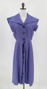 Saint Laurent Rive Gauche Vintage 80s Purple Linen Button Pleated Dress Sz 42 - Picture 1 of 11
