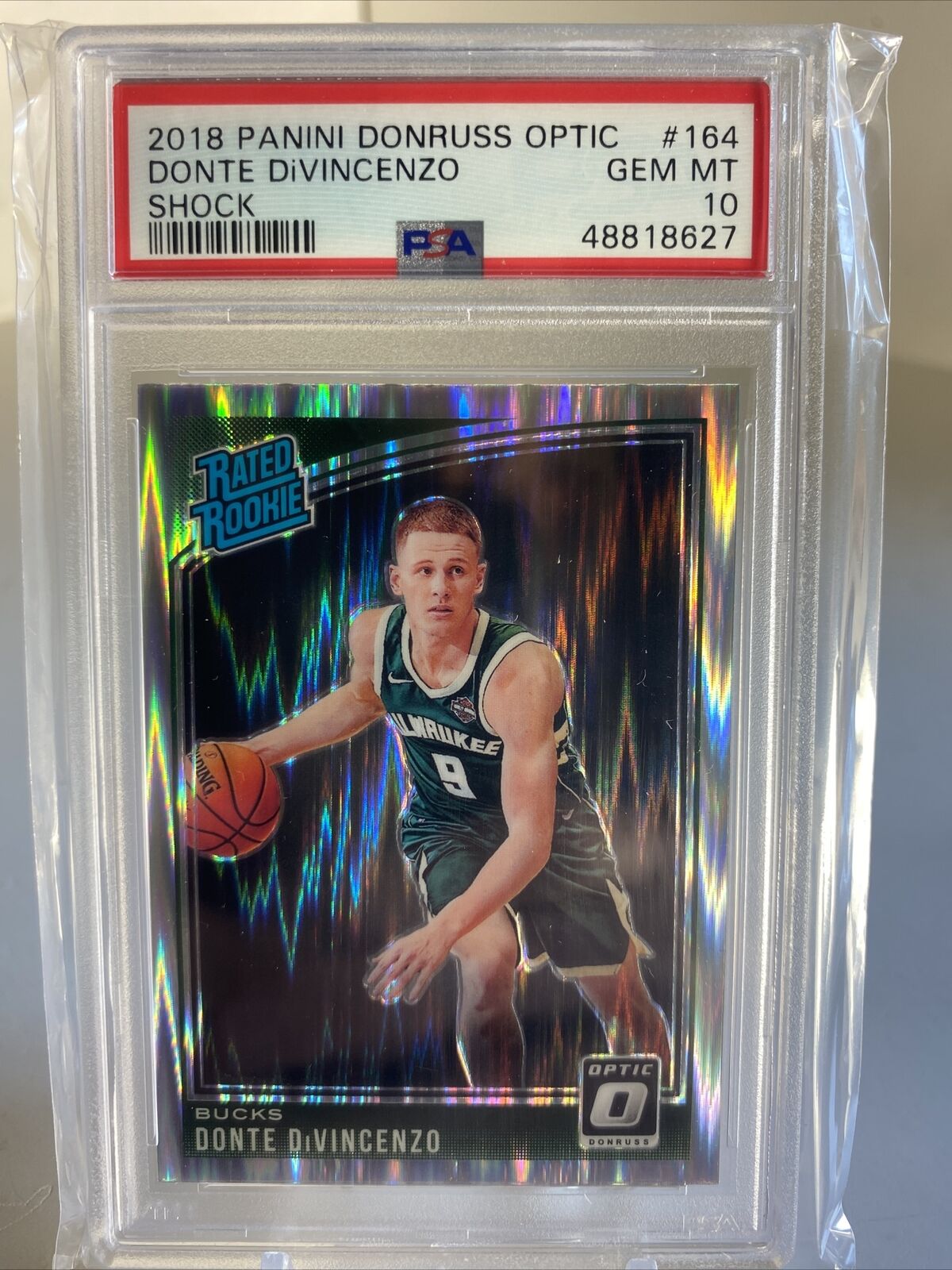 2018-19 Donruss Optic SHOCK Prizm Donte DiVincenzo Rookie PSA 10 Bucks #164