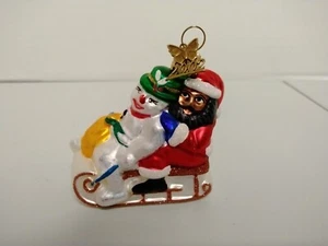 CHRISTOPHER RADKO 2002 Santa On Sleigh w/ Snowman Ornament - Picture 1 of 5
