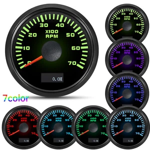 52MM 7 Colors LED Tachometer 0-7000RPM with Hour Meter Gauge for Marine Boat Car - Picture 1 of 14