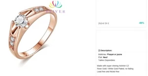BIJOUX : B364A - BAGUE Plaqué OR ROSE Pierre swarovski (Taille 55)(Size 7) - Picture 1 of 1
