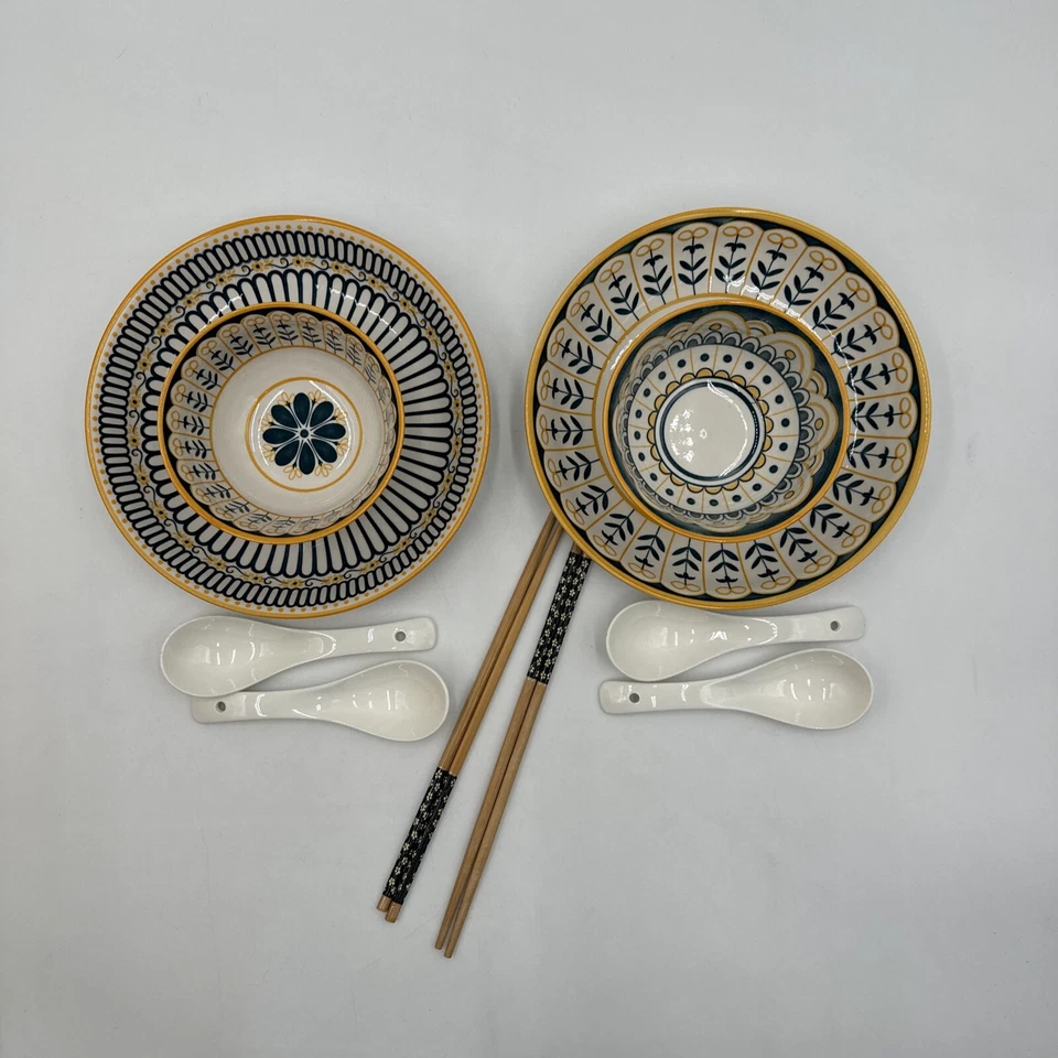 Set Of 12 Ceramic Dinner Set/Tableware NEW Without Box Blue And Yellow - Image 1 of 4