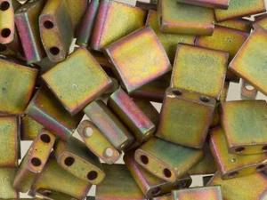 Miyuki DBT-2035 Tila 2 Hole 7.2g Matte Metallic Khaki Iris Square Beads, 5mm - Picture 1 of 1