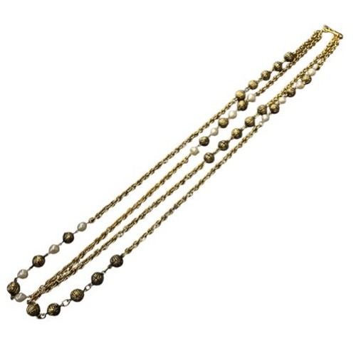 【Collana】CHANEL Collana Lunga Vintage Oro Perla Doppia Buona Dal Giappone Usata