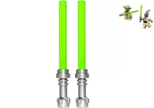 LEGO Star Wars Trans-Green Lightsaber x2 Metallic Silver Hilt Qui-Gon Jinn Yoda - Picture 1 of 1