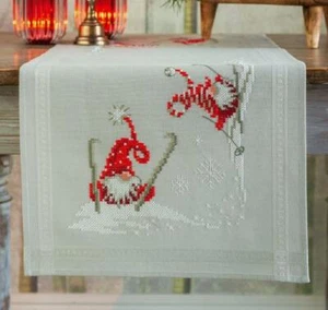 Hazlo tú mismo Vervaco Navidad Gnomos Esquí Elfos Estampado Mesa Corredor Kit - Imagen 1 de 4