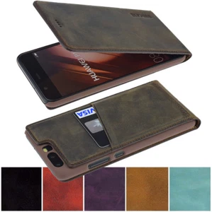 Exklusive Hülle Echt Leder Flip Case Tasche Handy Schutz Cover für Huawei P10 - Photo 1/12