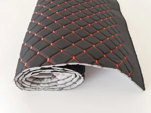 Black/red Diamond Stitch Embossed Fabric Lining Car Upholstery 165cmx100cm - Picture 1 of 9