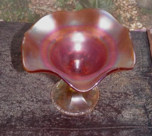 Candy Dish Fenton Vase Iridescent Marigold Carnival Glass Compote - Picture 1 of 9
