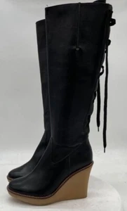 Vintage Juicy Couture italienische Damen hohe Spitze Leder Keilabsatz Stiefel Größe 6,5 Y2K - Bild 1 von 17