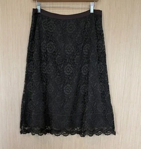 Vtg Y2K Old Navy Floral Lace Midi Skirt Womens Sz 12 Scallop Hem Brown Whismy - Picture 1 of 7