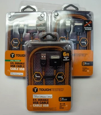 3 X Tough Tested 6ft USB Cable for Ipod/IPad/IPhone Older models - 30 pin - Image 1 of 4