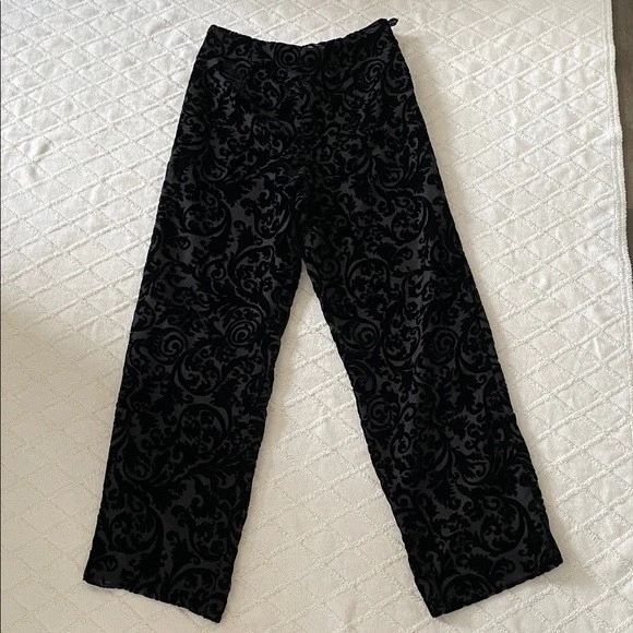 Винтажные женские бархатные брюки Talbots Burnout 8 черные прямые штанины с высоким подъемом 90-е - Изображение 1 из 4