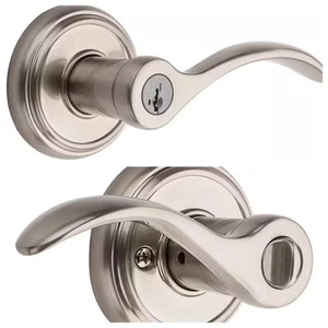 Palanca de puerta de entrada con llave Baldwin Prestige Tobin con SmartKey níquel satinado (NU) - Imagen 1 de 6