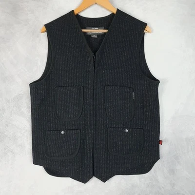 Woolrich Vest Mens Medium Black Gray Stripe Wool Blend Zip Front Utility Pockets - Image 1 of 4