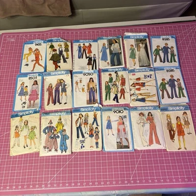 Vintage 70s Simplicity Sewing Patterns Lot (18) Kids & Teens Retro Outfits - Image 1 of 4