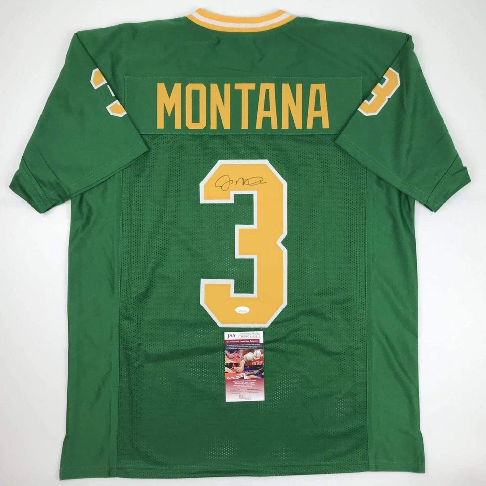Autographed/Signed Joe Montana Notre Dame Green College Football Jersey JSA COA - Image 1 of 4