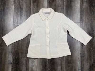 Chicos Boiled Wool Blazer Jacket Size 2 Cream 100% Wool Unlined - Image 1 of 4