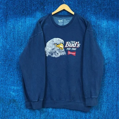 Budweiser Blue Oversized Crewneck Sweater Size Extra Large - Image 1 of 4