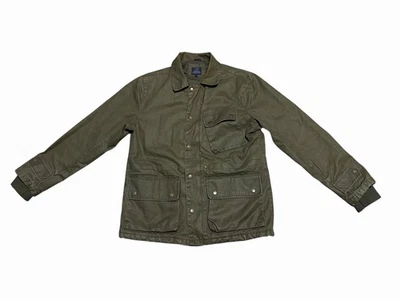 Jaqueta masculina J.Crew grande algodão encerado oliva acolchoada forrada campo celeiro casaco A8942 - Imagem 1 de 4