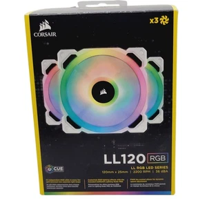 Corsair LL120 RGB LED Series 120 mm PWM Fan 3 pack USED W/ Lighting Node Boxed - Afbeelding 1 van 9