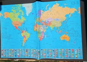 Laminierte Weltwandkarte 35"x24" mit Flaggen Gabelli USA INC gedruckt in USA - Bild 1 von 9