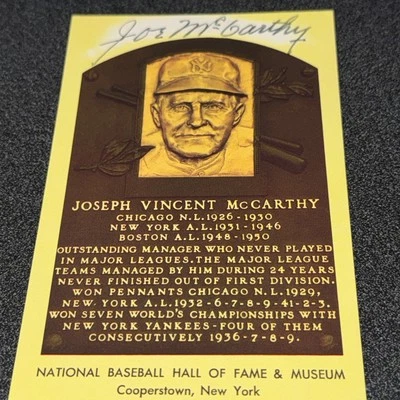Joe McCarthy Autographed Signed Hall Of Fame Plaque Postcard JSA Certified - Image 1 of 4