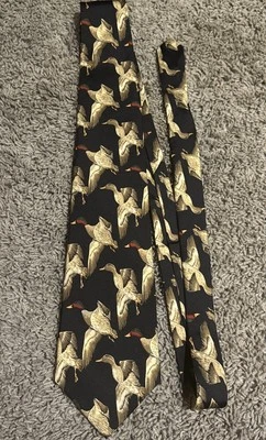 Men's Neck Black Tie with Ducks Ducks Unlimited 100% Silk USA  - Image 1 of 3